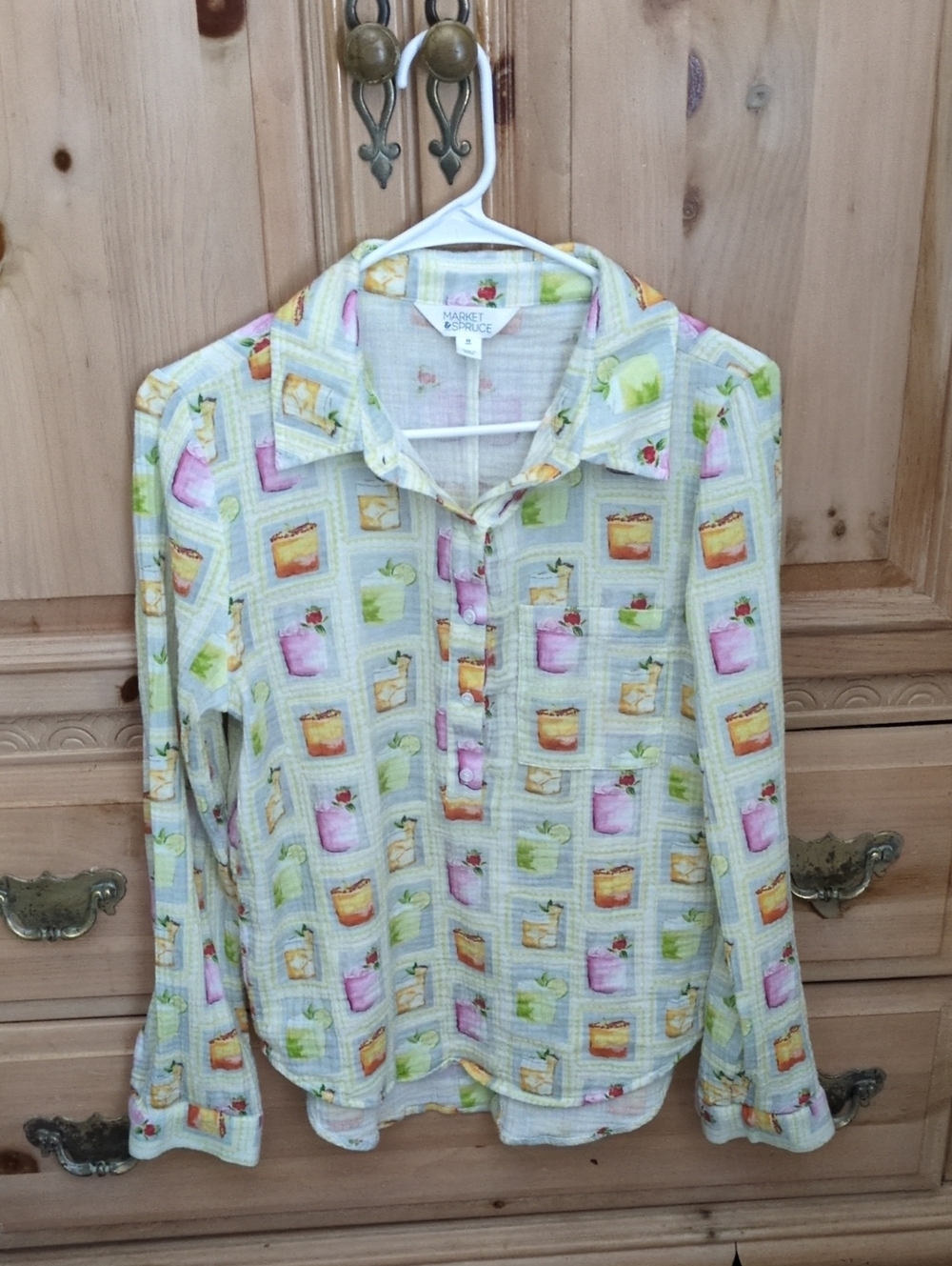 Market & Spruce Cream Shirt with Pink, Green & Yellow Cocktail Print